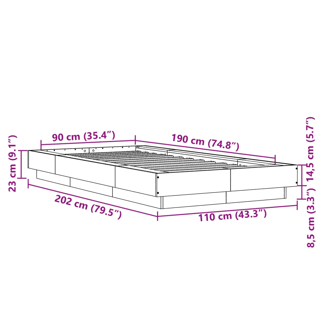 Letto singolo | Letto per adulti | Giroletto Rovere Marrone 90x190 cm in Legno Multistrato - Image 10