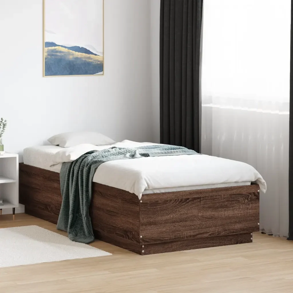 Letto singolo | Letto per adulti | Giroletto Rovere Marrone 90x190 cm in Legno Multistrato - Image 2