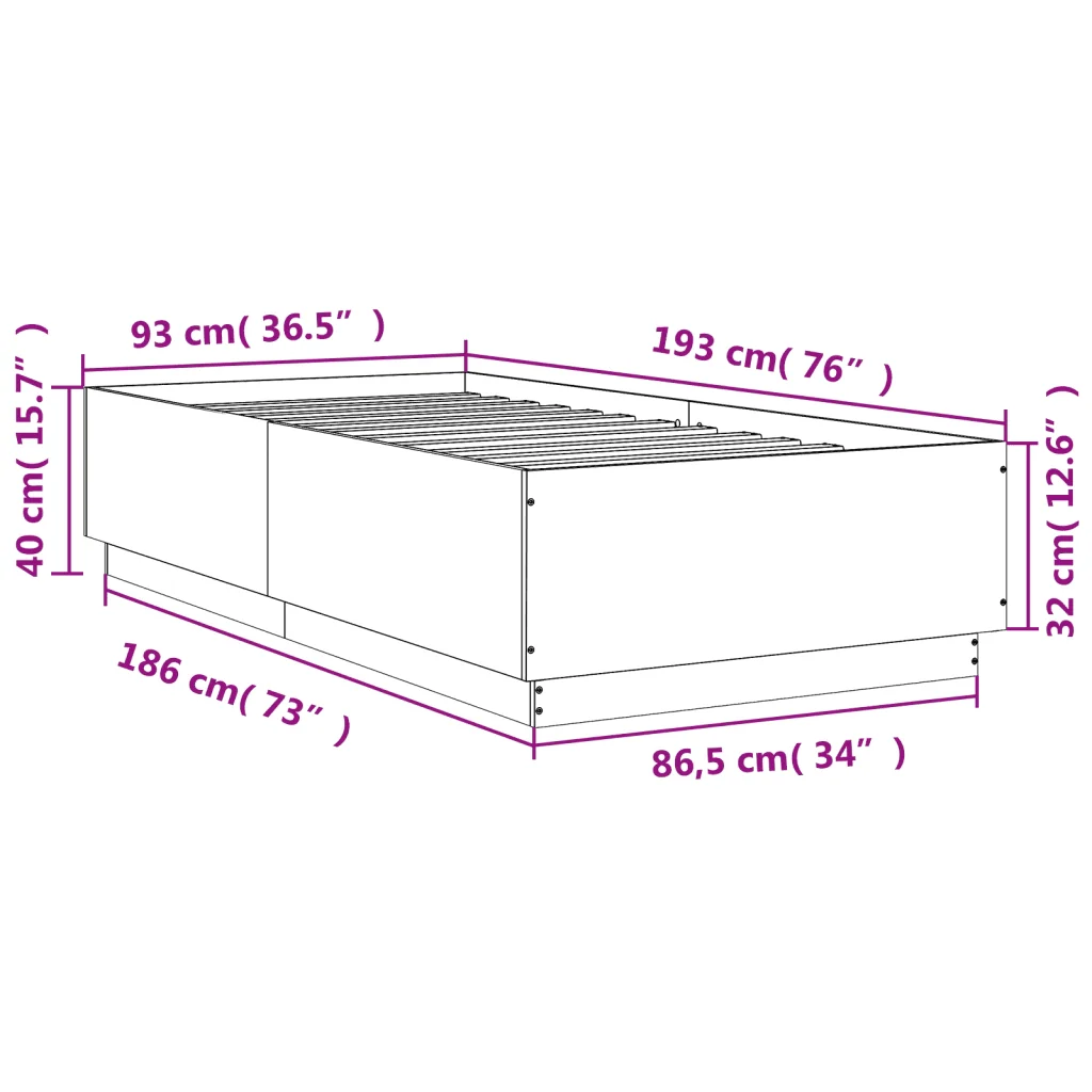 Letto singolo | Letto per adulti | Giroletto Rovere Marrone 90x190 cm in Legno Multistrato - Image 9