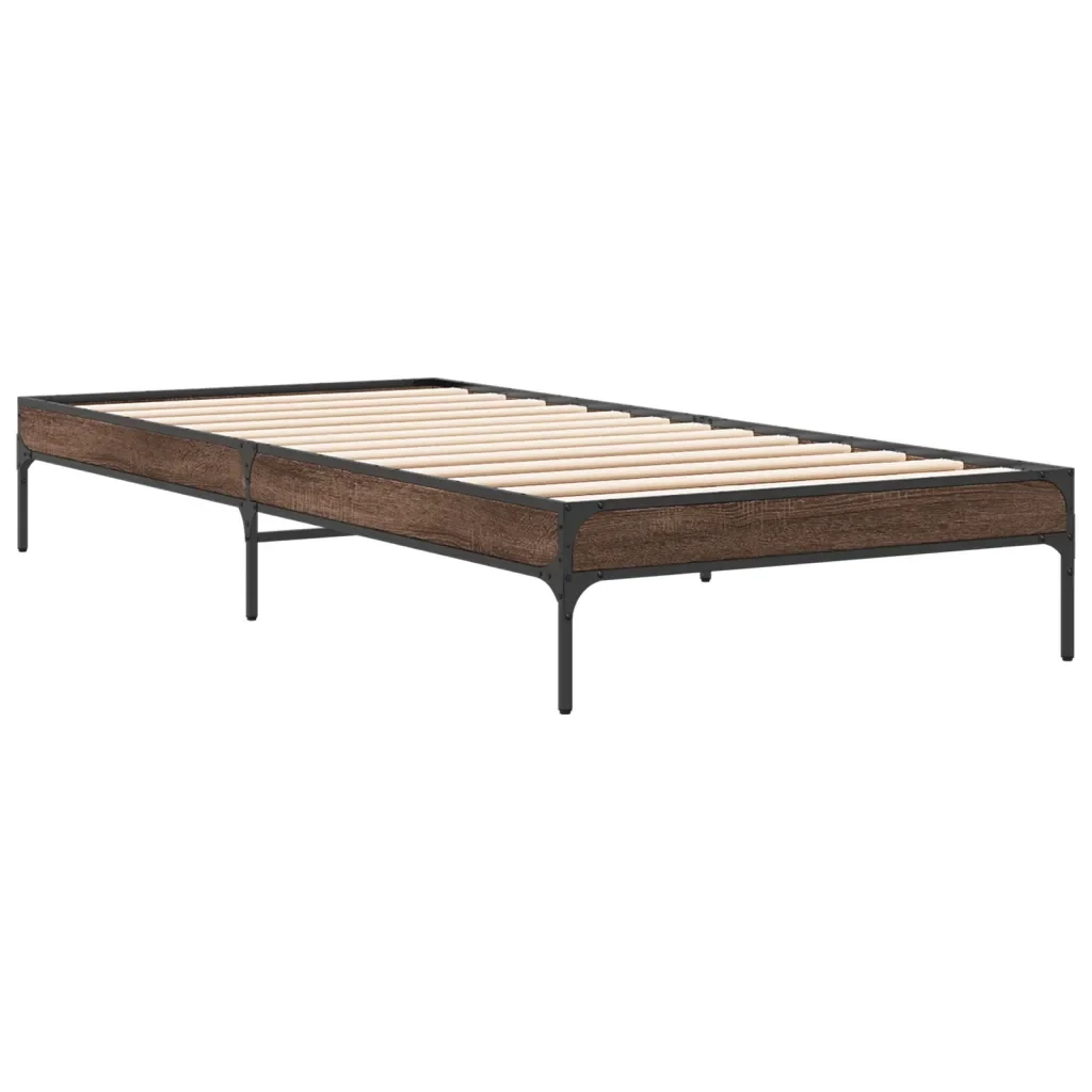 Letto singolo | Letto per adulti | Giroletto Rovere Marrone 90x190 cm Legno Multistrato e Metallo - Image 4