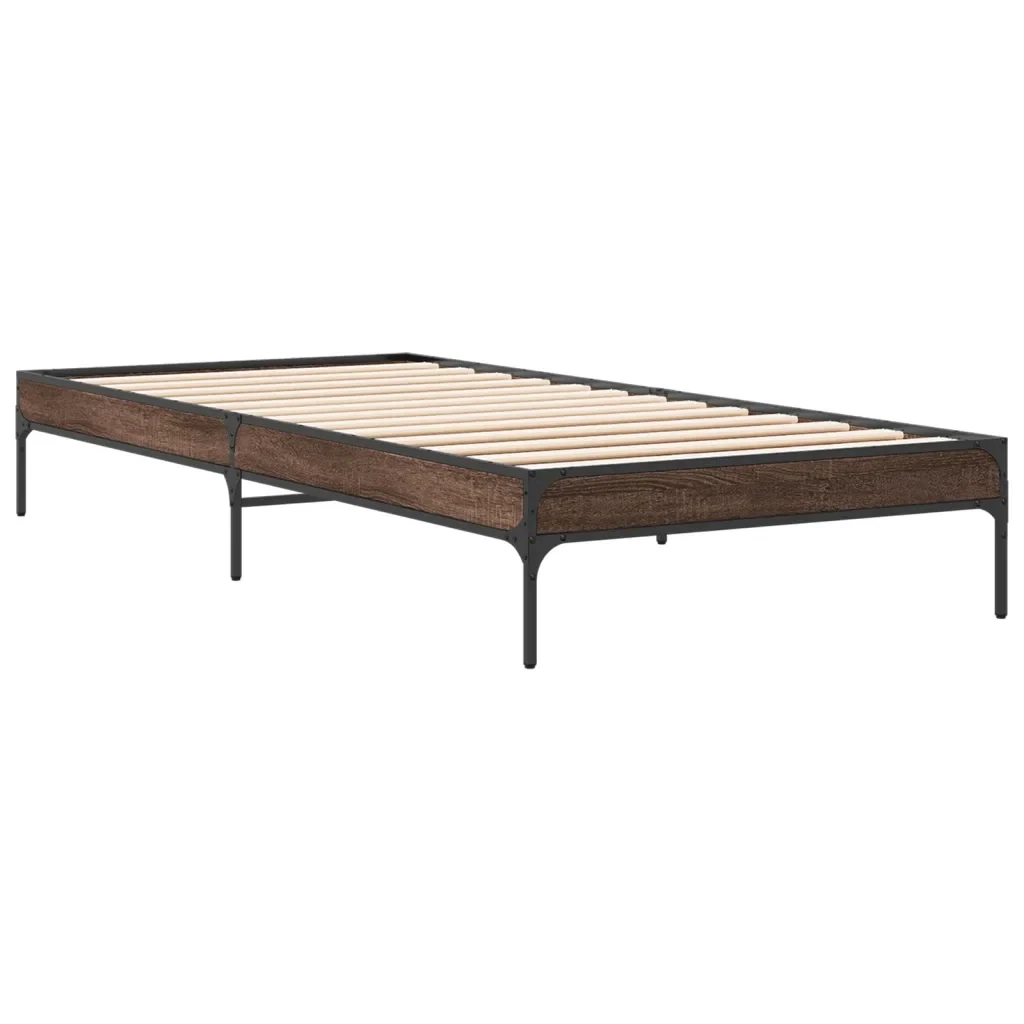 Letto singolo | Letto per adulti | Giroletto Rovere Marrone 90x190 cm Legno Multistrato e Metallo - Image 6