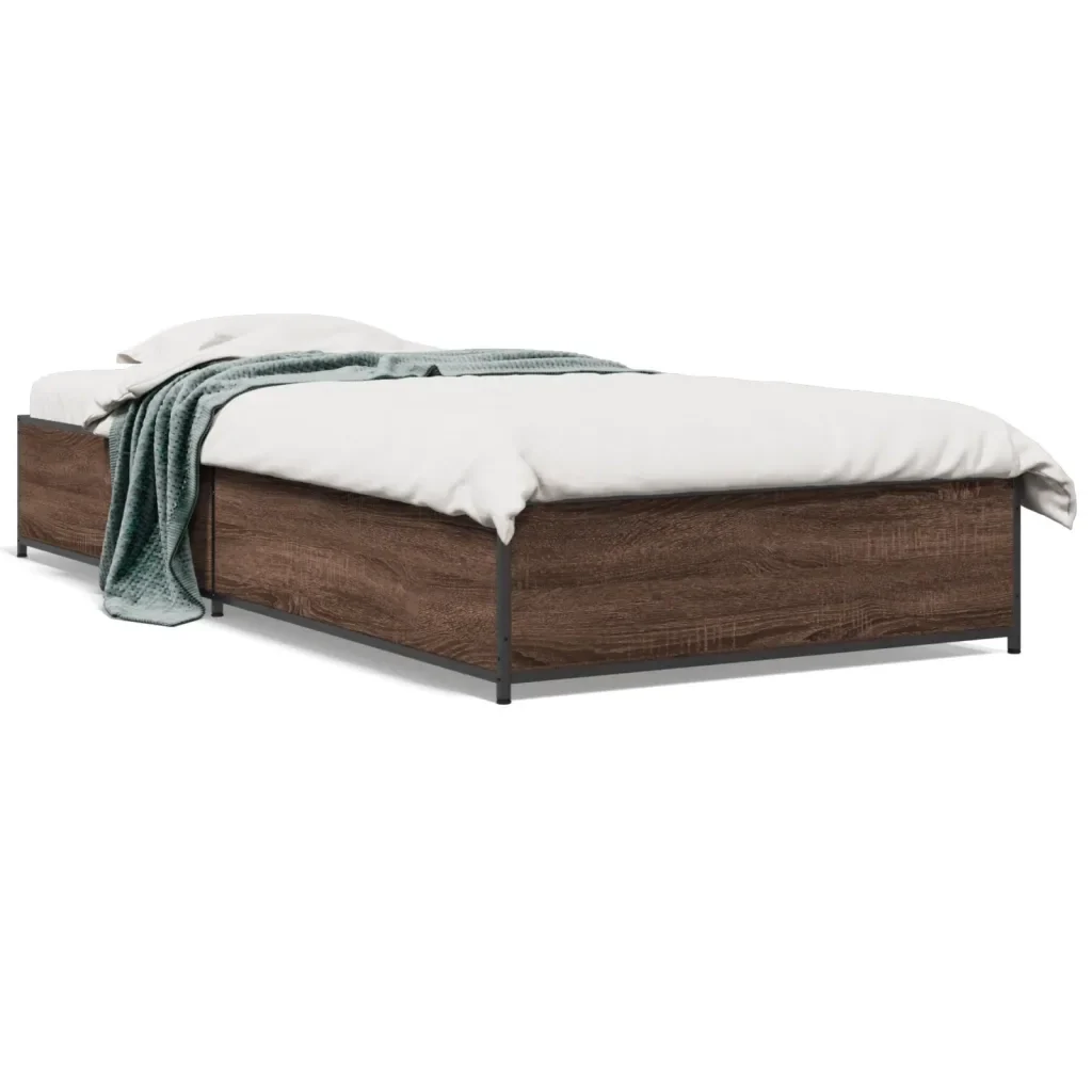 Letto singolo | Letto per adulti | Giroletto Rovere Marrone 90x190 cm Legno Multistrato e Metallo