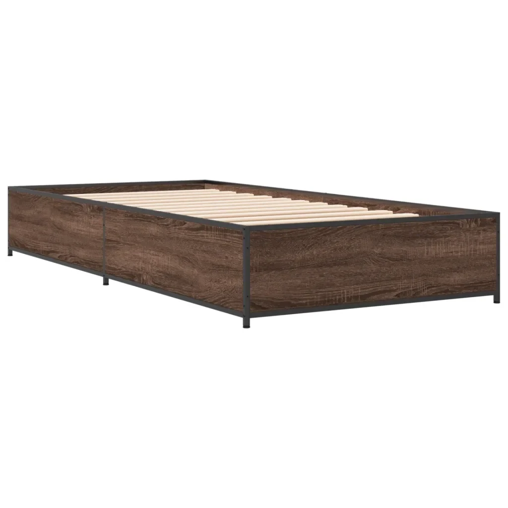 Letto singolo | Letto per adulti | Giroletto Rovere Marrone 90x190 cm Legno Multistrato e Metallo - Image 4