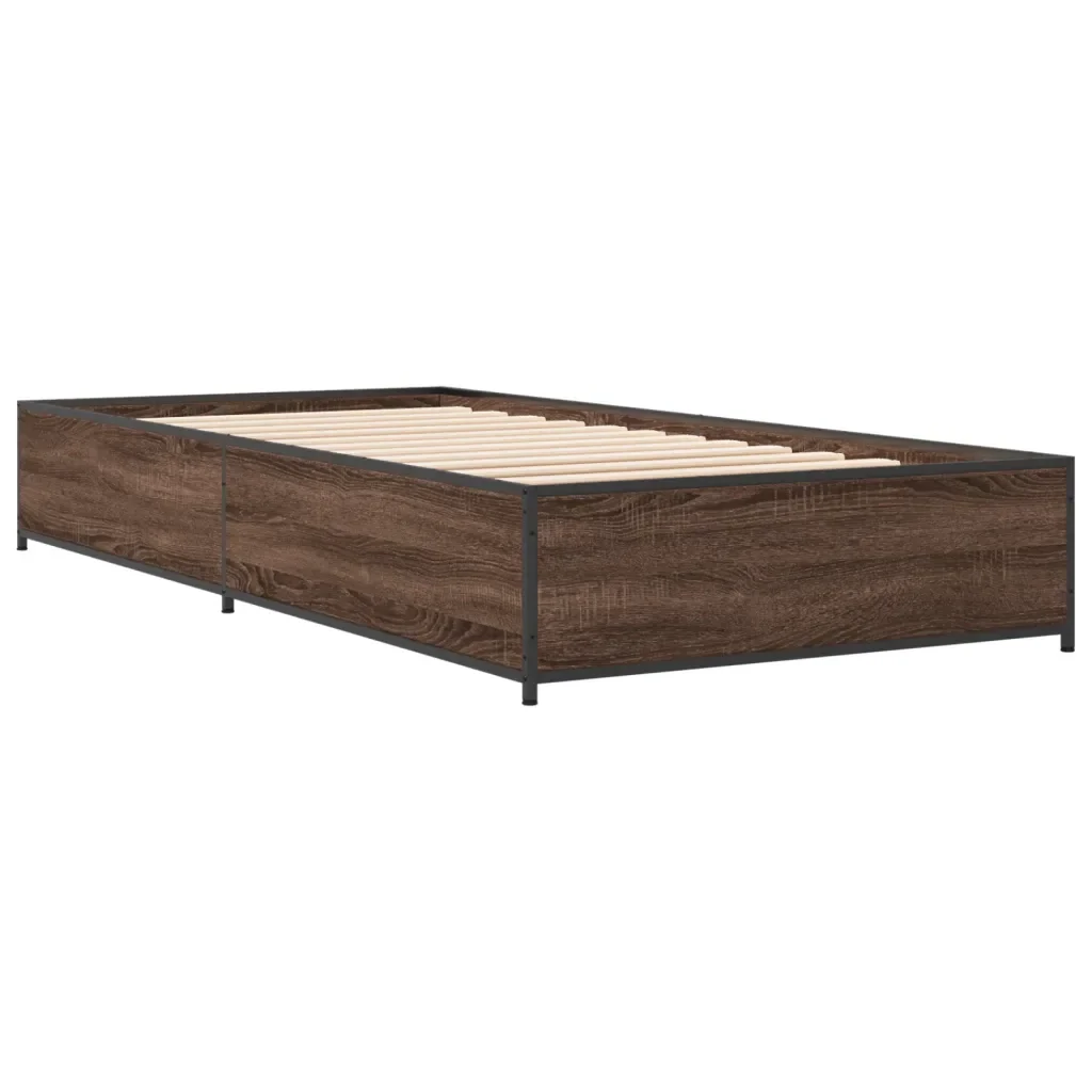 Letto singolo | Letto per adulti | Giroletto Rovere Marrone 90x190 cm Legno Multistrato e Metallo - Image 6
