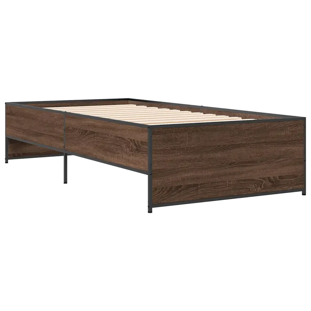 Letto singolo | Letto per adulti | Giroletto Rovere Marrone 90x190 cm Legno Multistrato e Metallo - Image 3