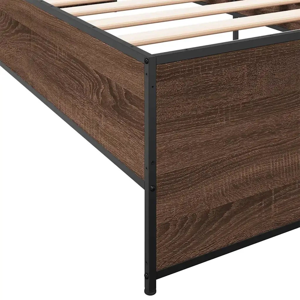 Letto singolo | Letto per adulti | Giroletto Rovere Marrone 90x190 cm Legno Multistrato e Metallo - Image 7