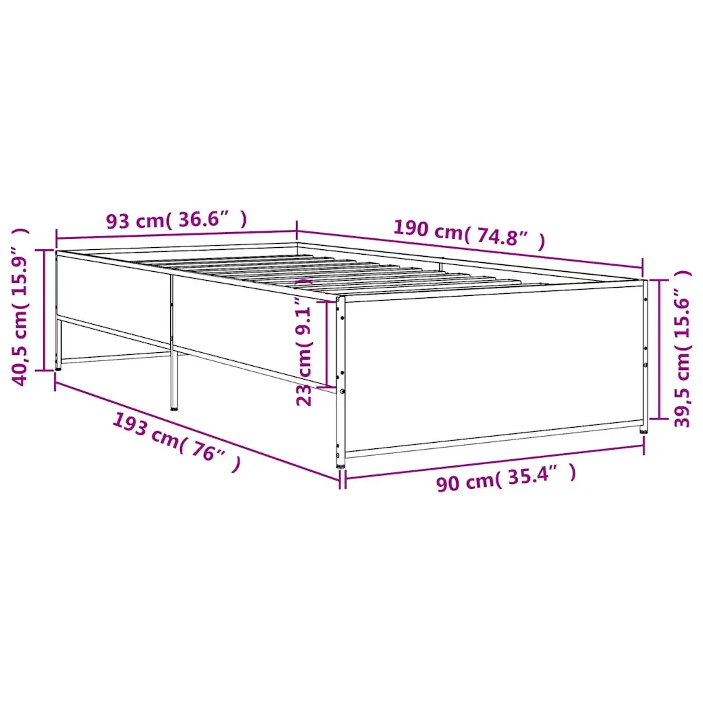 Letto singolo | Letto per adulti | Giroletto Rovere Marrone 90x190 cm Legno Multistrato e Metallo - Image 9