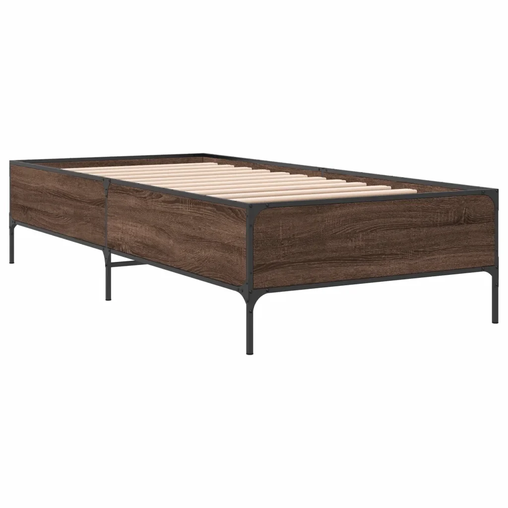 Letto singolo | Letto per adulti | Giroletto Rovere Marrone 90x190 cm Legno Multistrato e Metallo - Image 6