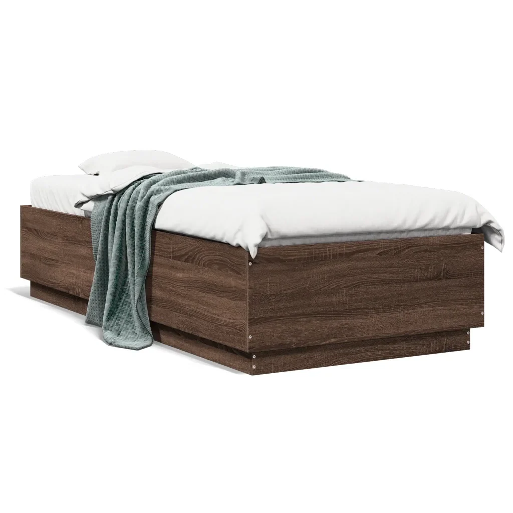 Letto singolo | Letto per adulti | Giroletto Rovere Marrone 90x200 cm in Legno Multistrato