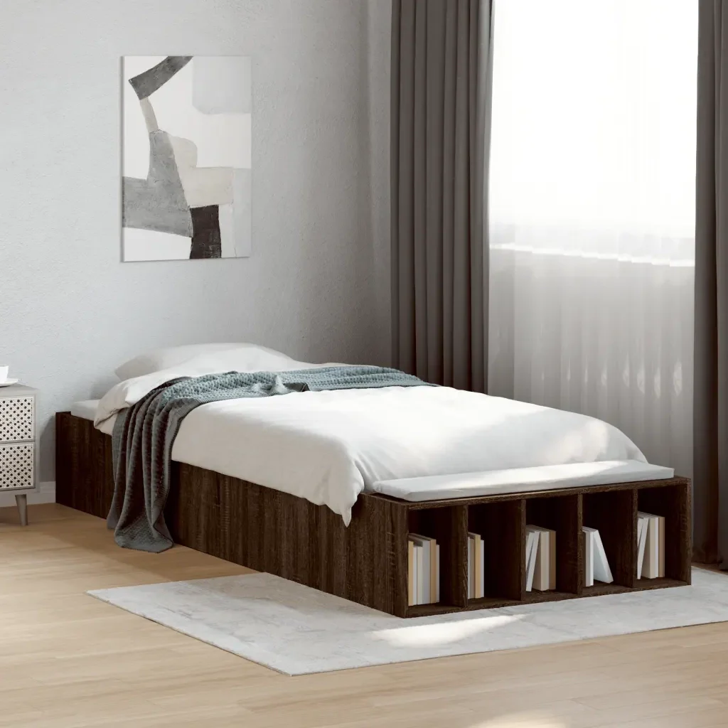 Letto singolo | Letto per adulti | Giroletto Rovere Marrone 90x200 cm in Legno Multistrato - Image 2
