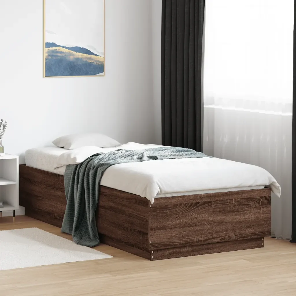 Letto singolo | Letto per adulti | Giroletto Rovere Marrone 90x200 cm in Legno Multistrato - Image 2