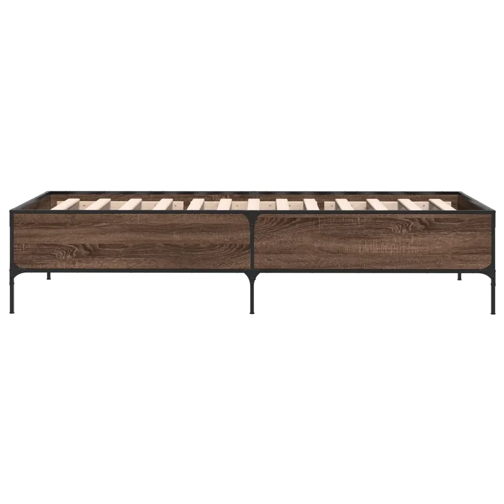 Letto singolo | Letto per adulti | Giroletto Rovere Marrone 90x200 cm Legno Multistrato e Metallo - Image 5