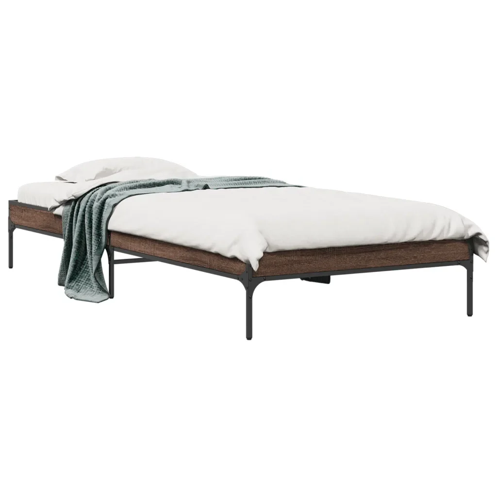 Letto singolo | Letto per adulti | Giroletto Rovere Marrone 90x200 cm Legno Multistrato e Metallo