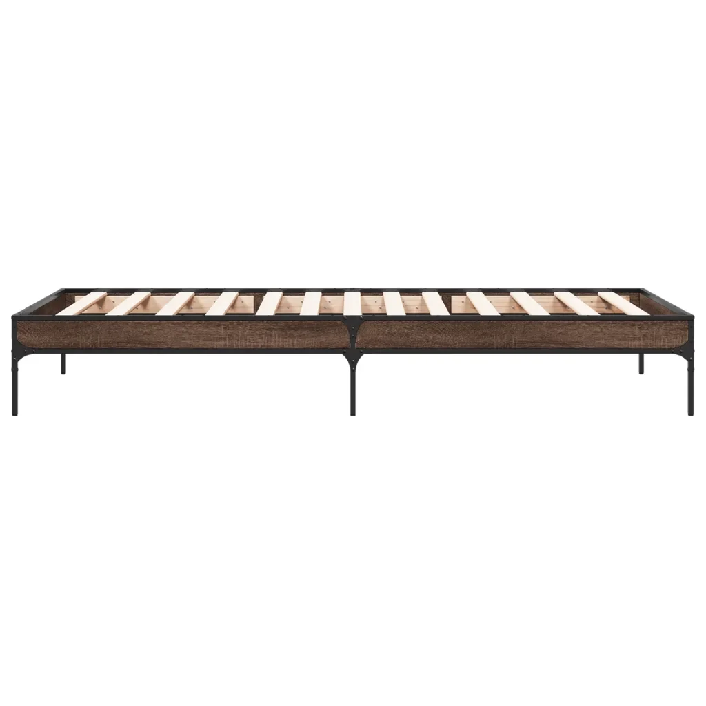 Letto singolo | Letto per adulti | Giroletto Rovere Marrone 90x200 cm Legno Multistrato e Metallo - Image 5