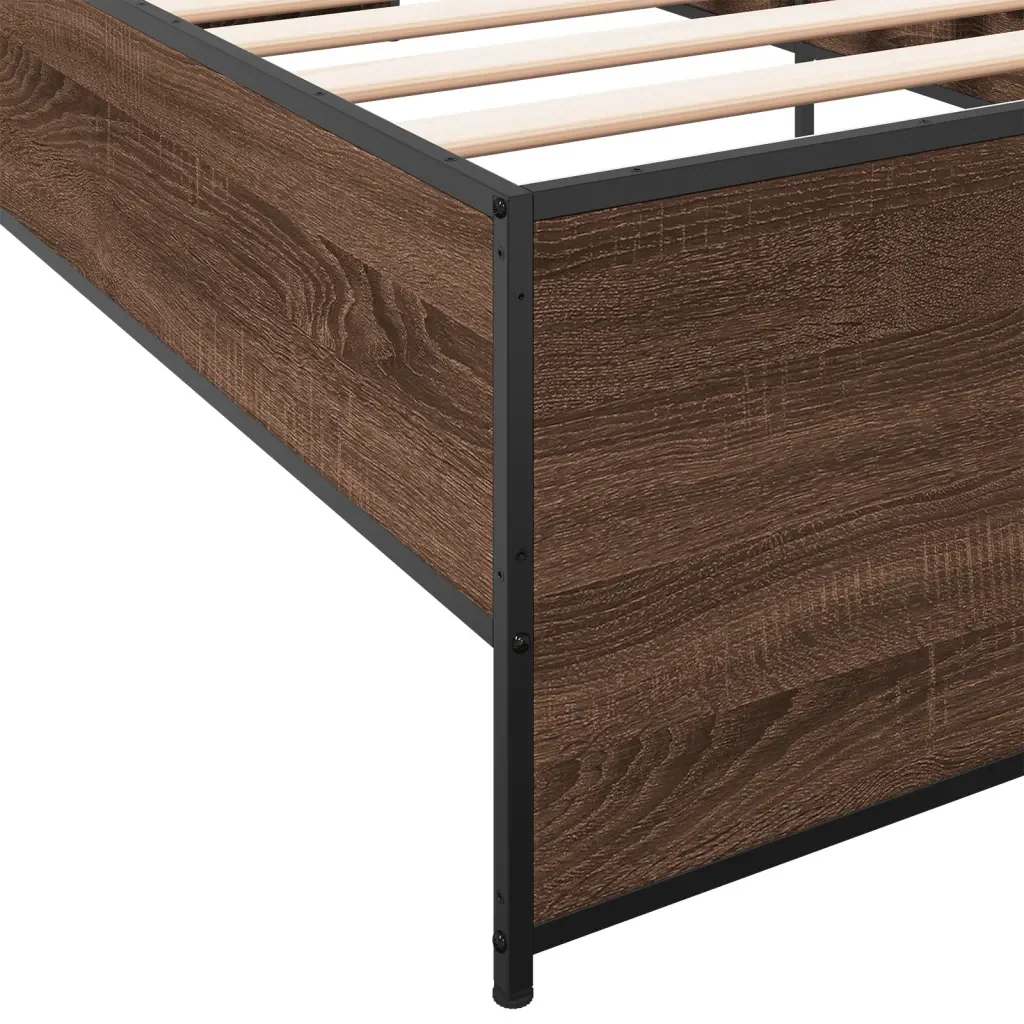 Letto singolo | Letto per adulti | Giroletto Rovere Marrone 90x200 cm Legno Multistrato e Metallo - Image 7