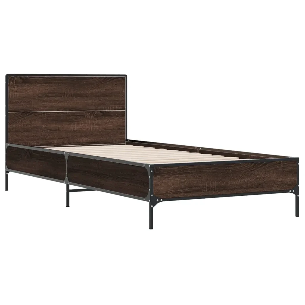 Letto singolo | Letto per adulti | Giroletto Rovere Marrone 90x200 cm Legno Multistrato e Metallo - Image 3