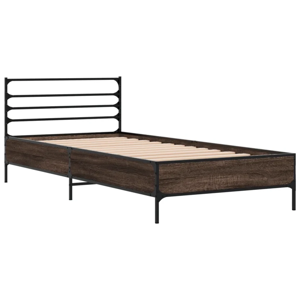 Letto singolo | Letto per adulti | Giroletto Rovere Marrone 90x200 cm Legno Multistrato e Metallo - Image 4