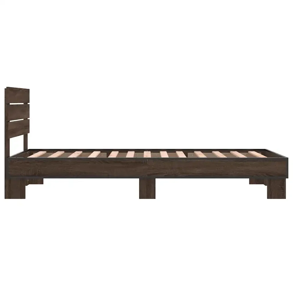 Letto singolo | Letto per adulti | Giroletto Rovere Marrone 90x200 cm Legno Multistrato e Metallo - Image 5