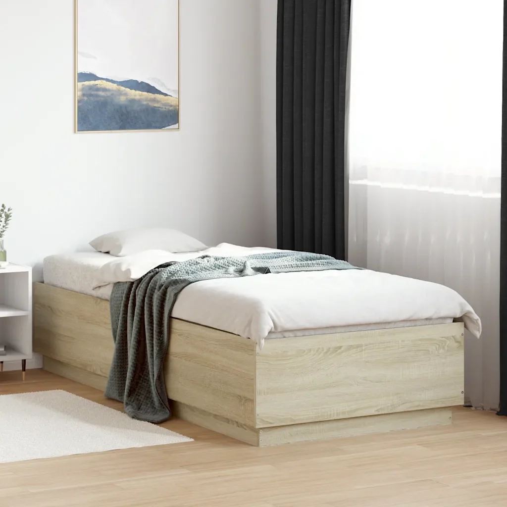 Letto singolo | Letto per adulti | Giroletto Rovere Sonoma 100x200 cm in Legno Multistrato - Image 2