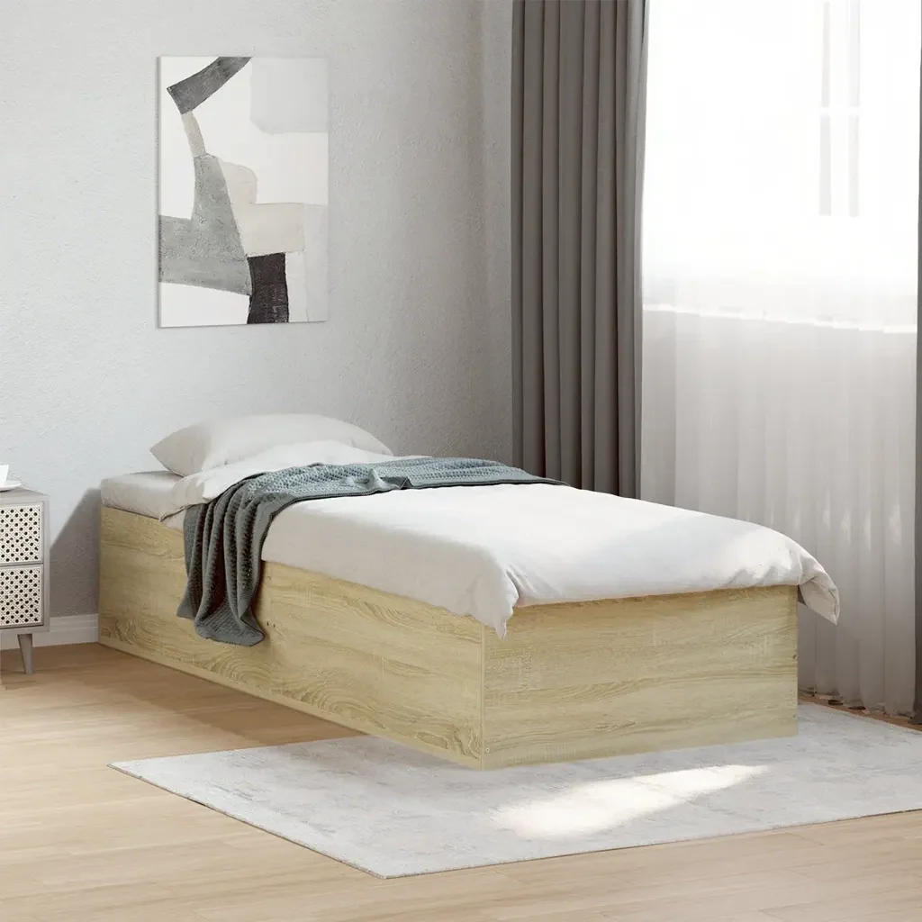 Letto singolo | Letto per adulti | Giroletto Rovere Sonoma 100x200 cm in Legno Multistrato - Image 2