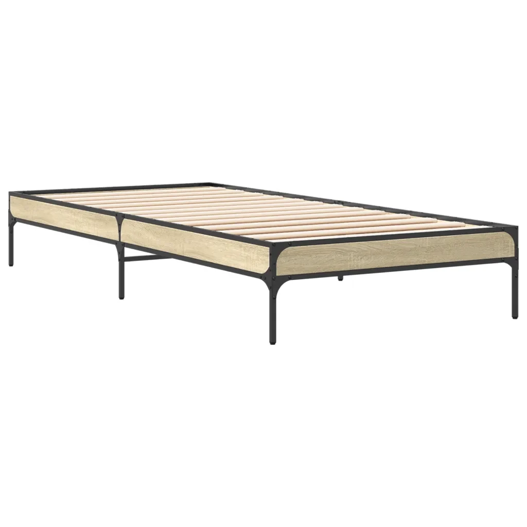 Letto singolo | Letto per adulti | Giroletto Rovere Sonoma 100x200 cm Legno Multistrato e Metallo - Image 4