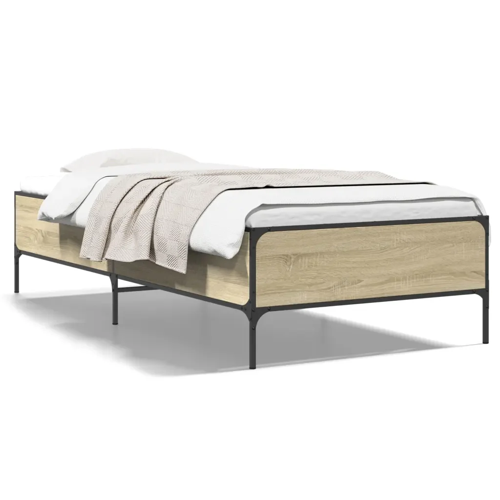Letto singolo | Letto per adulti | Giroletto Rovere Sonoma 100x200 cm Legno Multistrato e Metallo