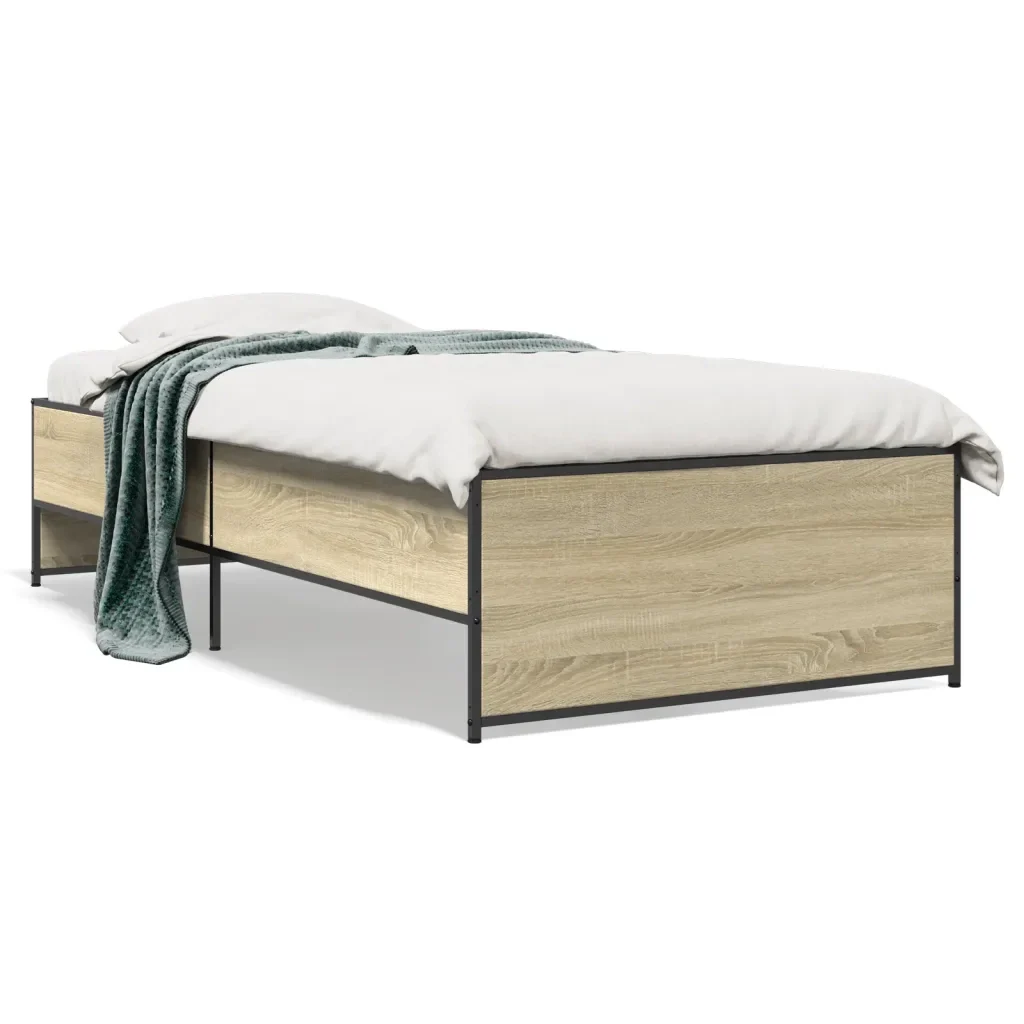 Letto singolo | Letto per adulti | Giroletto Rovere Sonoma 100x200 cm Legno Multistrato e Metallo - Image 2