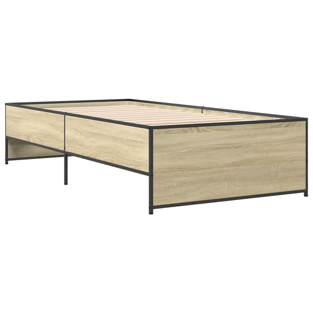 Letto singolo | Letto per adulti | Giroletto Rovere Sonoma 100x200 cm Legno Multistrato e Metallo - Image 6