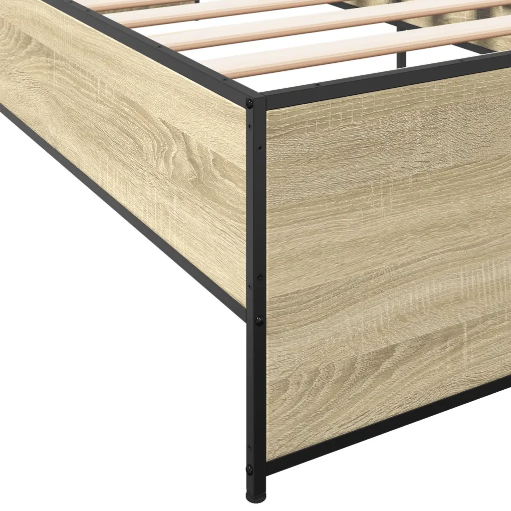 Letto singolo | Letto per adulti | Giroletto Rovere Sonoma 100x200 cm Legno Multistrato e Metallo - Image 7