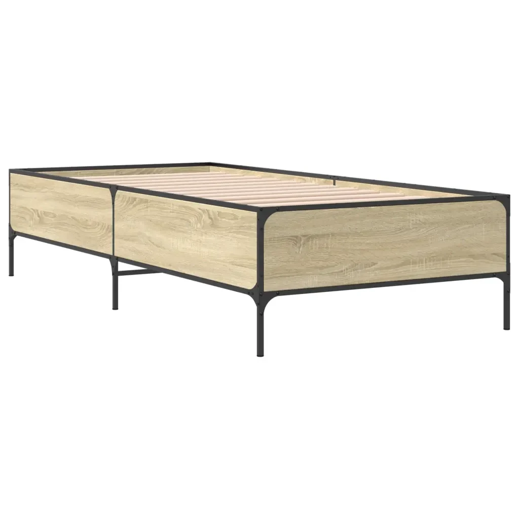 Letto singolo | Letto per adulti | Giroletto Rovere Sonoma 100x200 cm Legno Multistrato e Metallo - Image 3