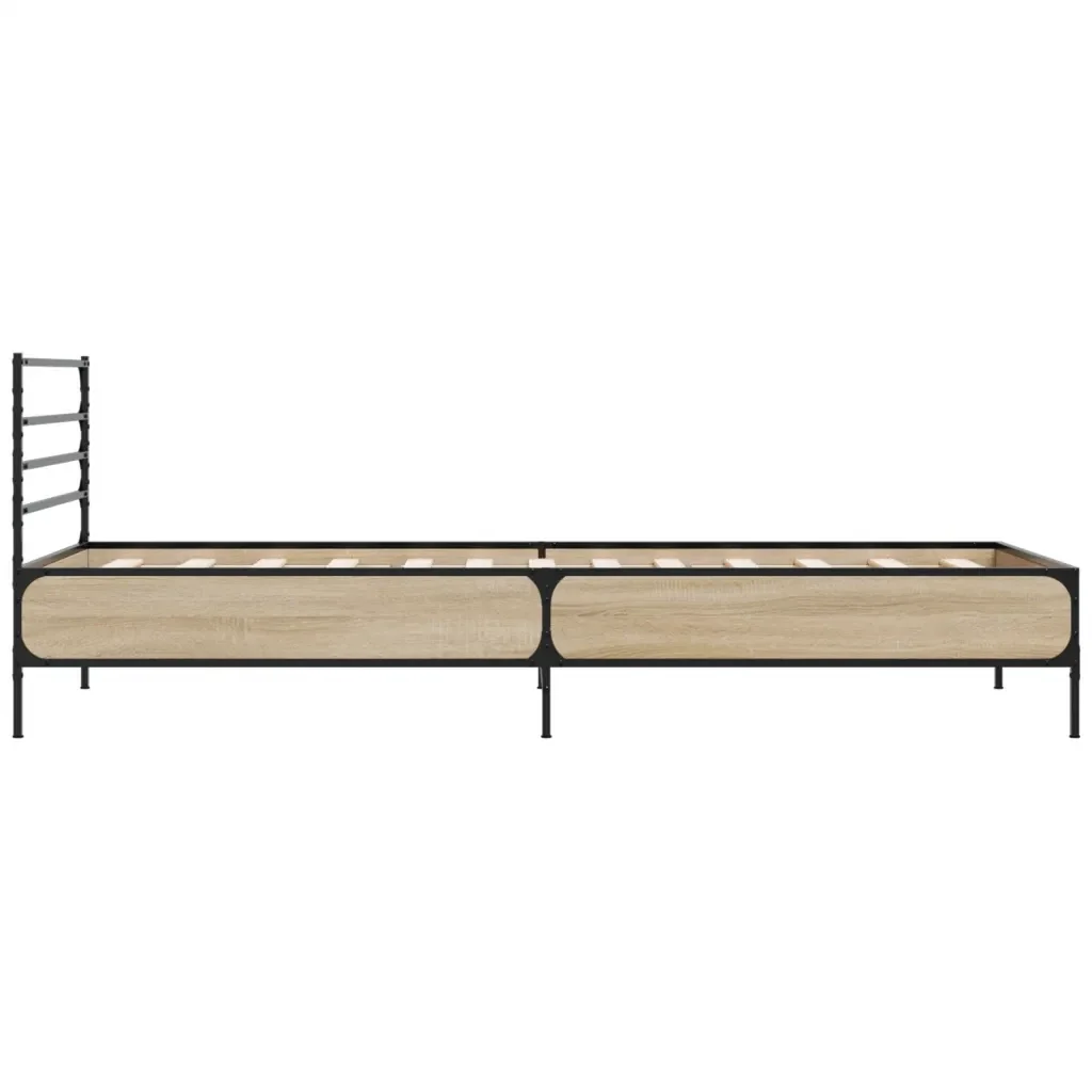 Letto singolo | Letto per adulti | Giroletto Rovere Sonoma 100x200 cm Legno Multistrato e Metallo - Image 5