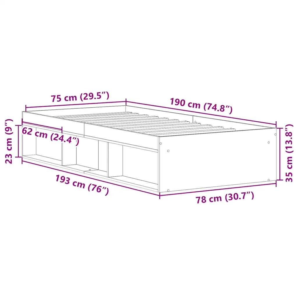 Letto singolo | Letto per adulti | Giroletto Rovere Sonoma 75x190 cm Small Single - Image 10