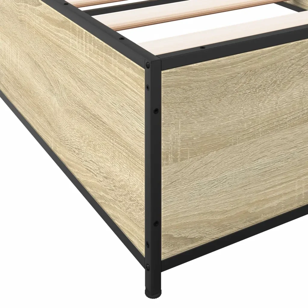 Letto singolo | Letto per adulti | Giroletto Rovere Sonoma 75x190cm in Legno Multistrato e Metallo - Image 7