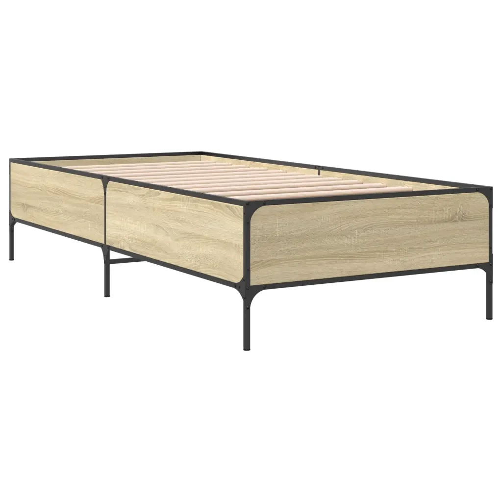 Letto singolo | Letto per adulti | Giroletto Rovere Sonoma 75x190cm in Legno Multistrato e Metallo - Image 6