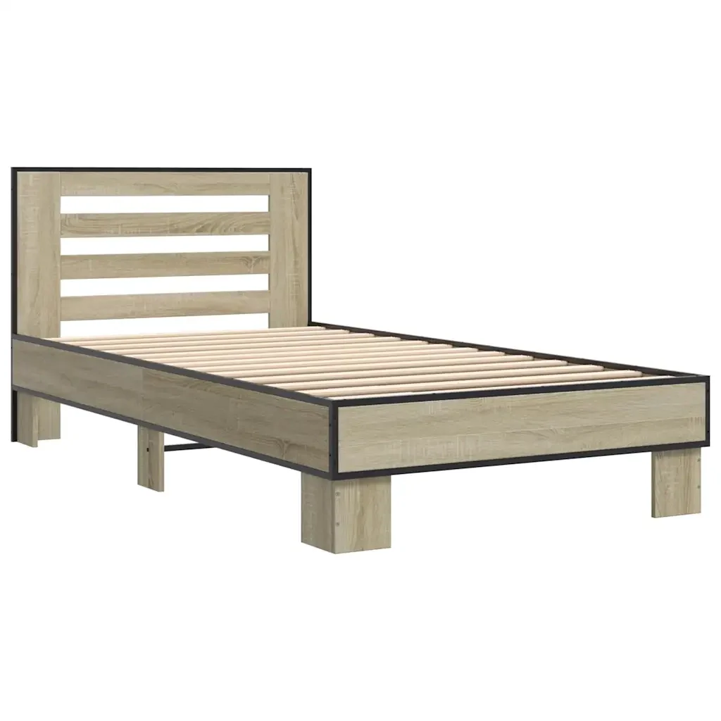 Letto singolo | Letto per adulti | Giroletto Rovere Sonoma 75x190cm in Legno Multistrato e Metallo - Image 3
