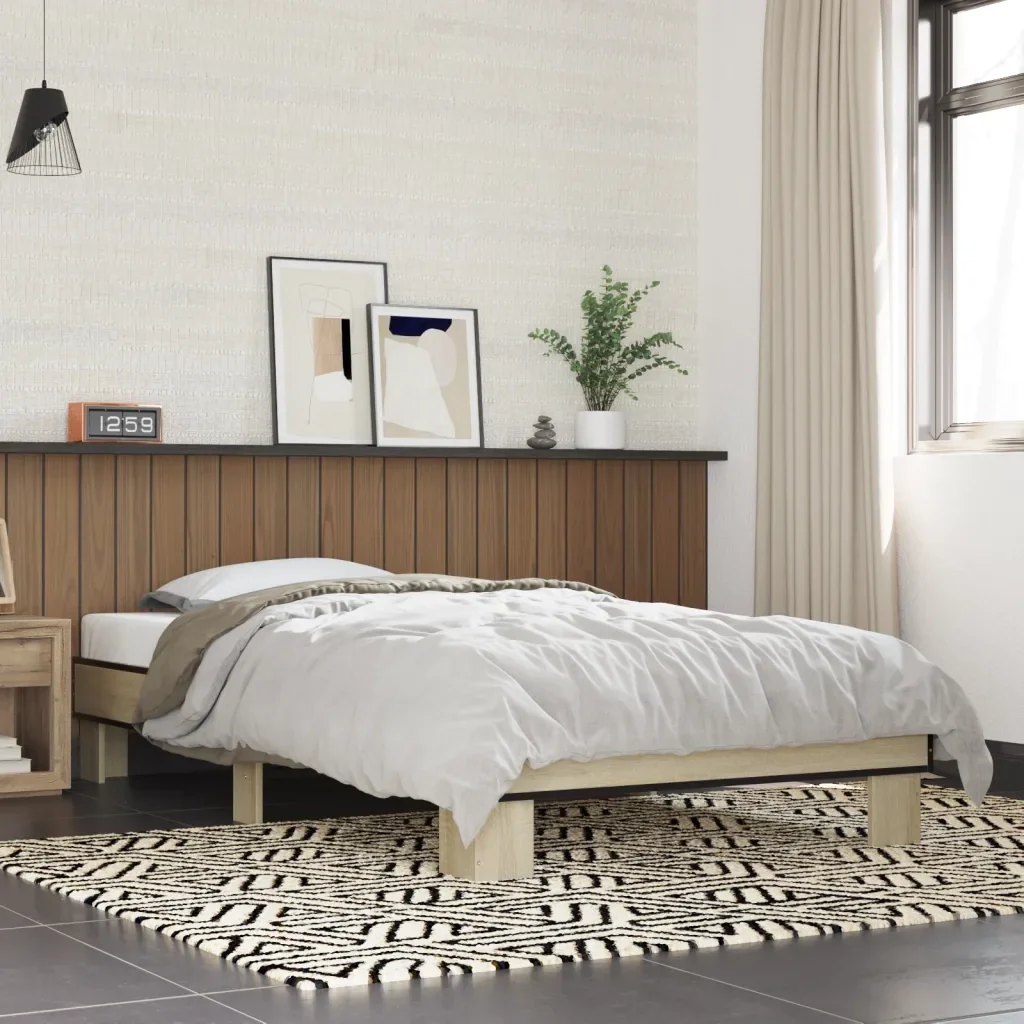 Letto singolo | Letto per adulti | Giroletto Rovere Sonoma 75x190cm in Legno Multistrato e Metallo - Image 2