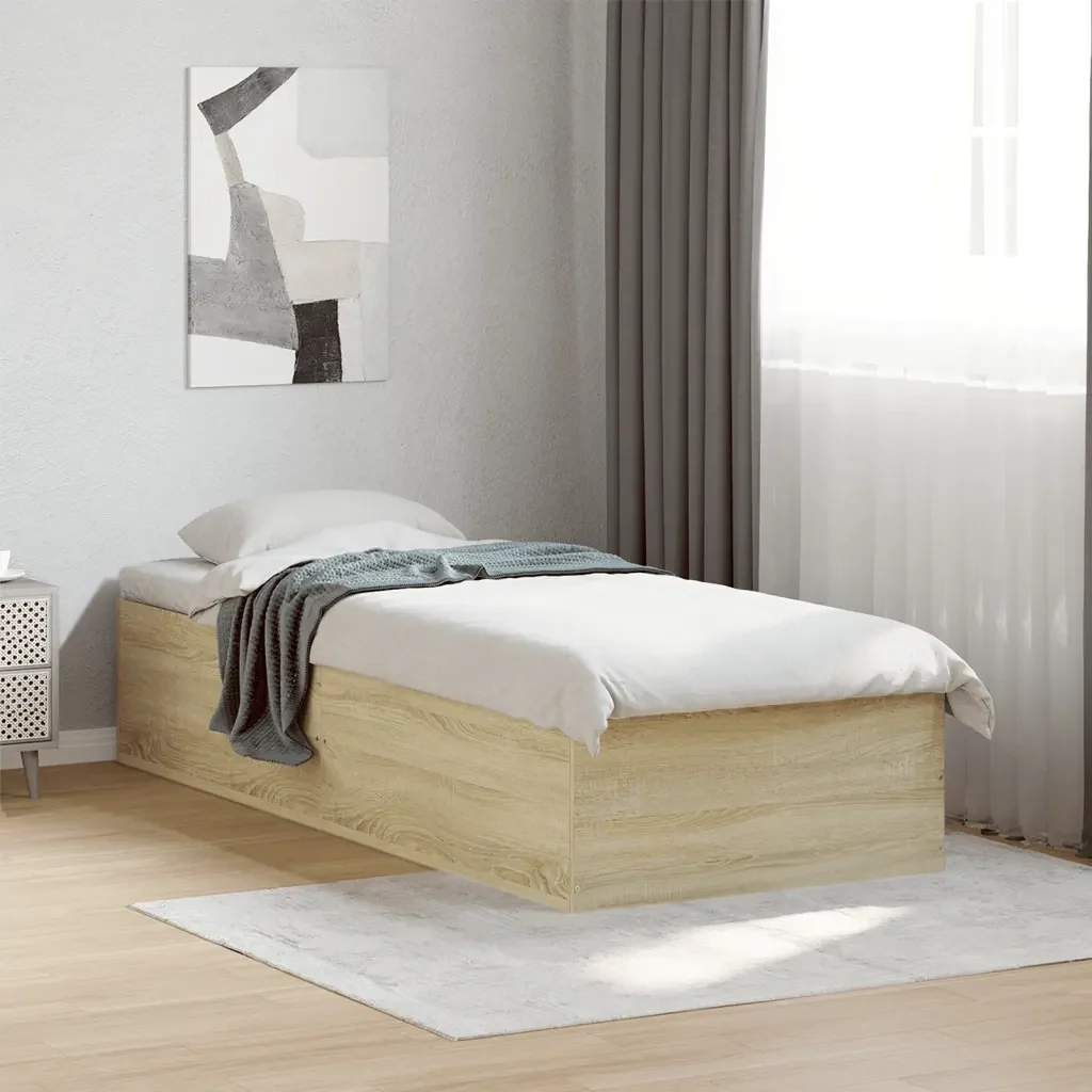 Letto singolo | Letto per adulti | Giroletto Rovere Sonoma 90x190 cm in Legno Multistrato - Image 3