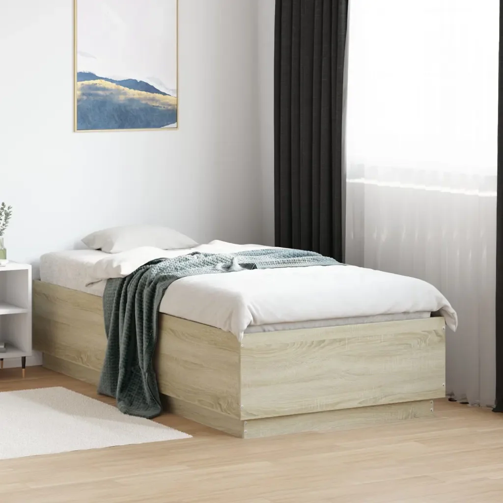 Letto singolo | Letto per adulti | Giroletto Rovere Sonoma 90x190 cm in Legno Multistrato - Image 2
