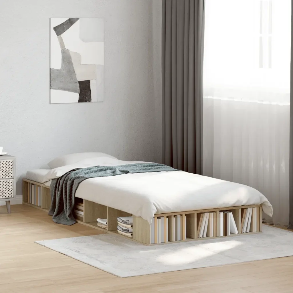 Letto singolo | Letto per adulti | Giroletto Rovere Sonoma 90x190 cm in Legno Multistrato - Image 2