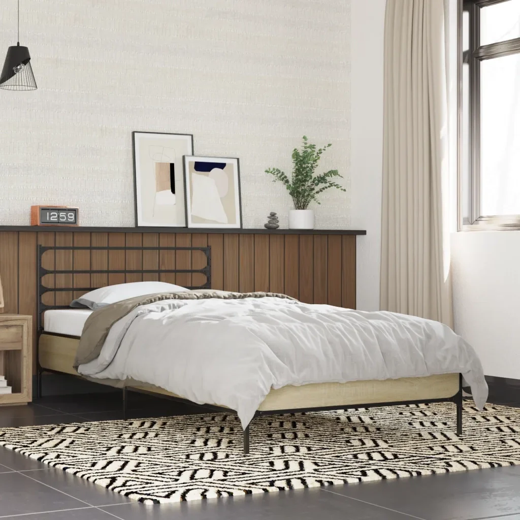 Letto singolo | Letto per adulti | Giroletto Rovere Sonoma 90x190cm in Legno Multistrato e Metallo - Image 2