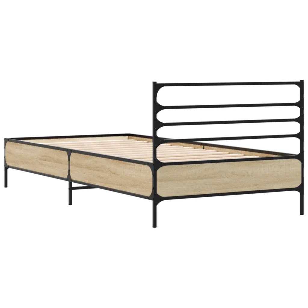 Letto singolo | Letto per adulti | Giroletto Rovere Sonoma 90x190cm in Legno Multistrato e Metallo - Image 6