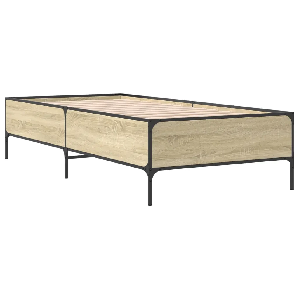 Letto singolo | Letto per adulti | Giroletto Rovere Sonoma 90x190cm in Legno Multistrato e Metallo - Image 3