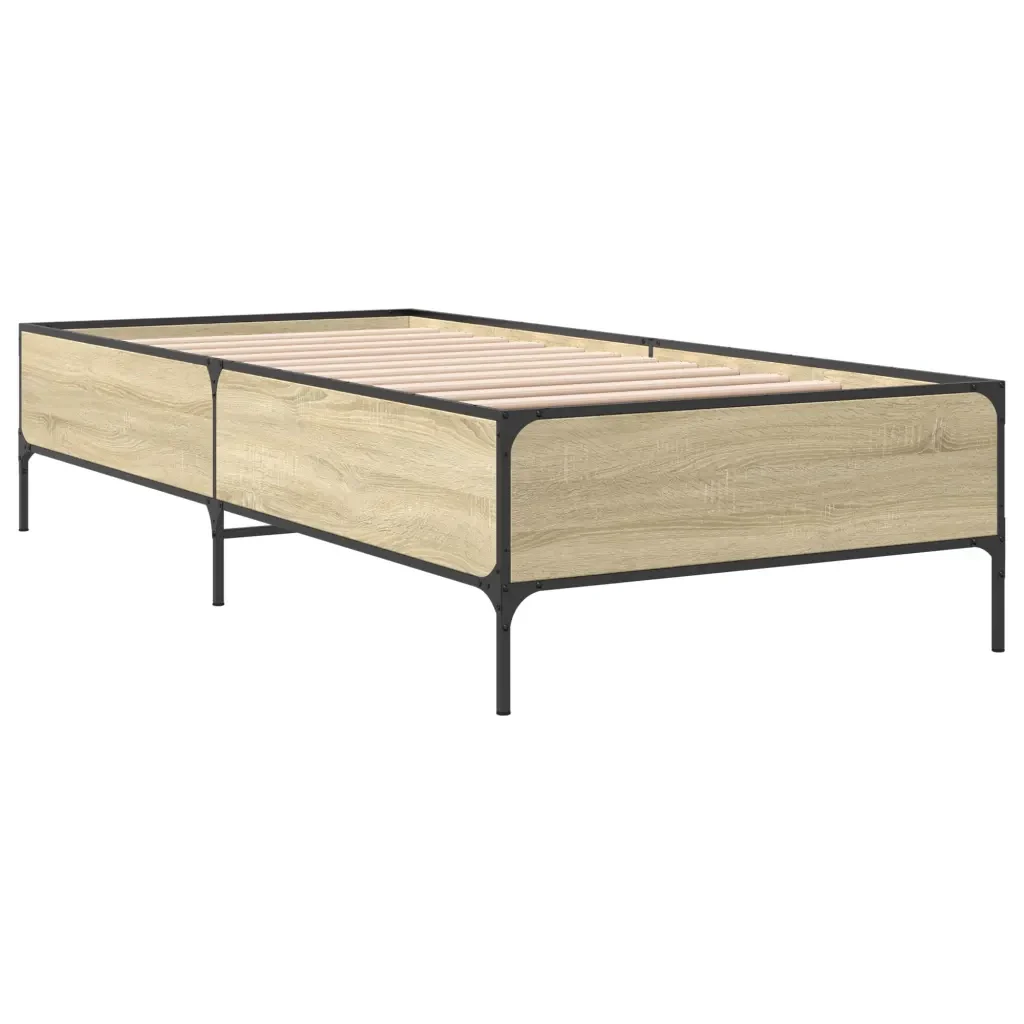 Letto singolo | Letto per adulti | Giroletto Rovere Sonoma 90x190cm in Legno Multistrato e Metallo - Image 6