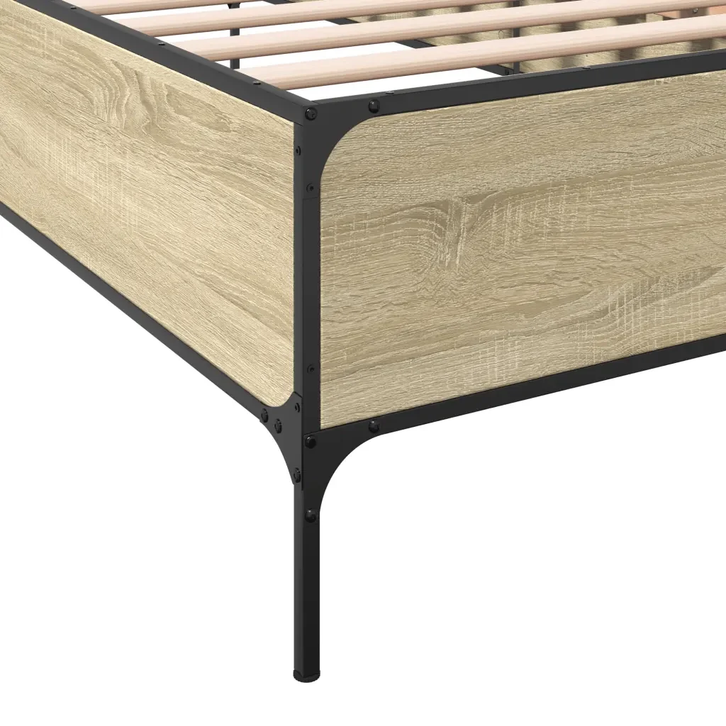 Letto singolo | Letto per adulti | Giroletto Rovere Sonoma 90x190cm in Legno Multistrato e Metallo - Image 7