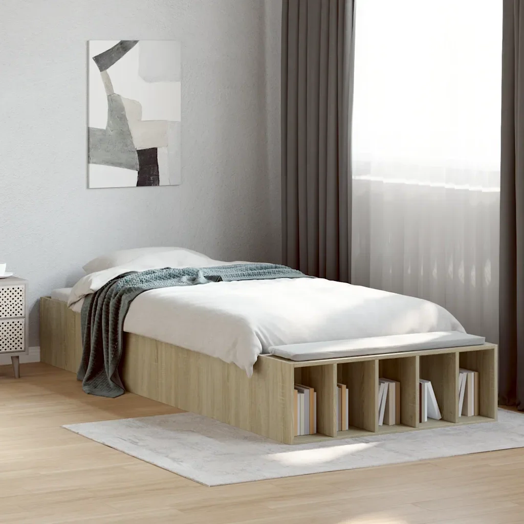 Letto singolo | Letto per adulti | Giroletto Rovere Sonoma 90x200 cm in Legno Multistrato - Image 2