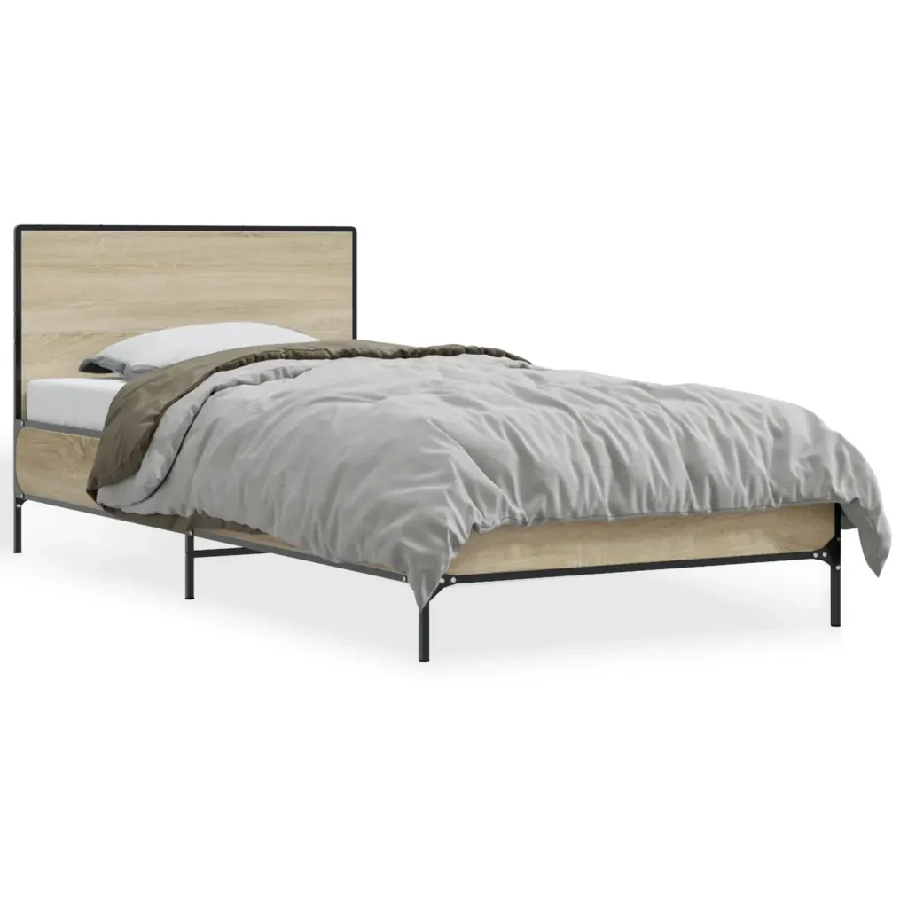 Letto singolo | Letto per adulti | Giroletto Rovere Sonoma 90x200 cm Legno Multistrato e Metallo