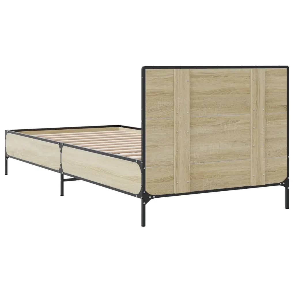 Letto singolo | Letto per adulti | Giroletto Rovere Sonoma 90x200 cm Legno Multistrato e Metallo - Image 6