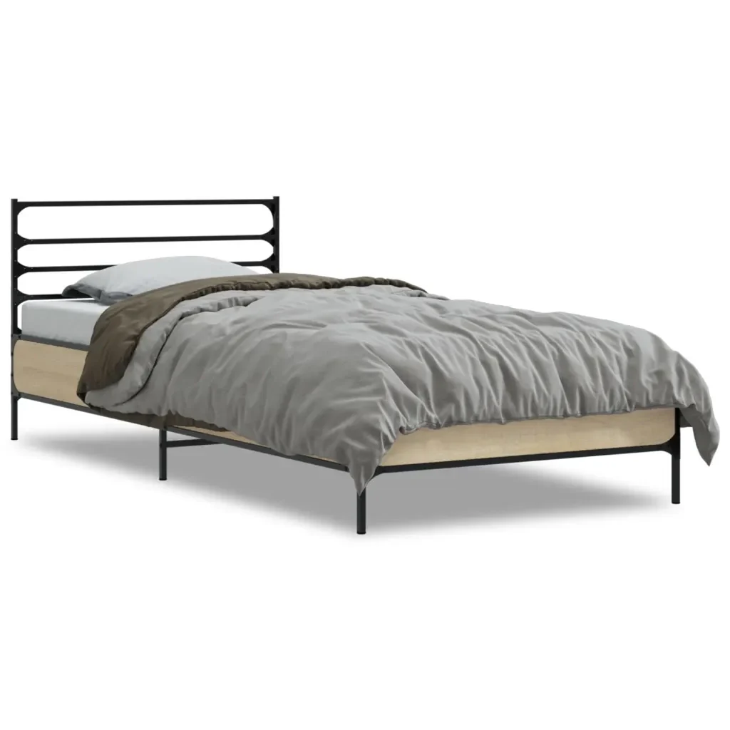 Letto singolo | Letto per adulti | Giroletto Rovere Sonoma 90x200 cm Legno Multistrato e Metallo