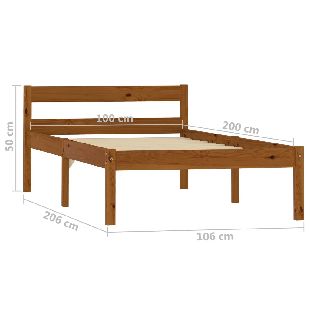 Letto singolo | Letto per adulti | Giroletto senza Materaso Ambrato in Legno di Pino 100x200cm - Image 7