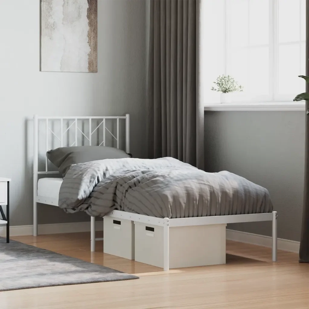 Letto singolo | Letto per adulti | Giroletto senza Materaso con Testiera Metallo Bianco 75x190 cm - Image 2